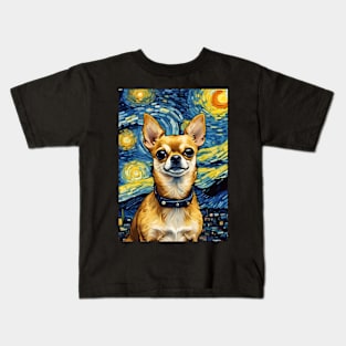 Chihuahua Dog Breed Painting in a Van Gogh Starry Night Art Style Kids T-Shirt